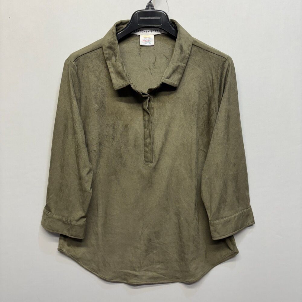 Gretchen Scott Women 3/4 Sleeve Faux Suede Tunic Top Blouse Size Large C099 -23